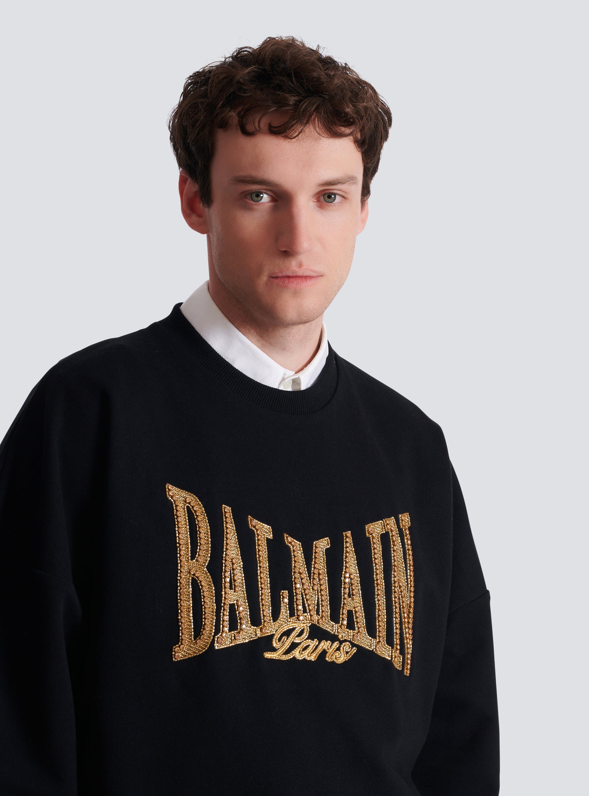 Sweat-shirt balmain college brodé - Noir & Or
