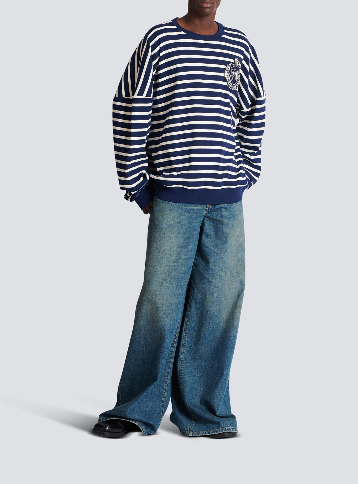Sweatshirt marinière - Bleu & Beige & Cristal