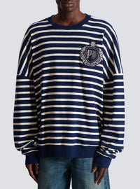 Sweat-shirt marinière en coton college emblem - Bleu & Beige & Cristal