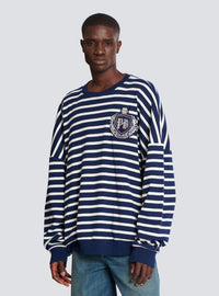 Sweat-shirt marinière en coton college emblem - Bleu & Beige & Cristal