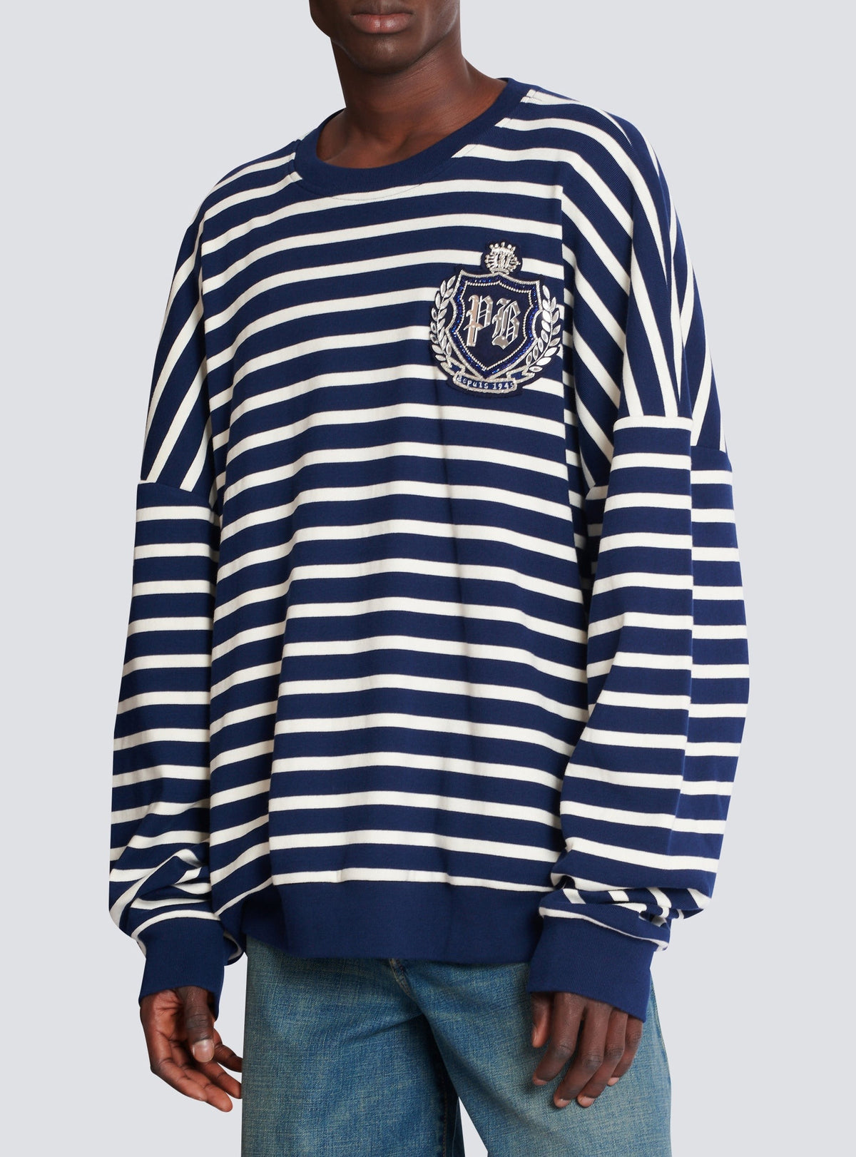 Sweatshirt marinière - Bleu & Beige & Cristal