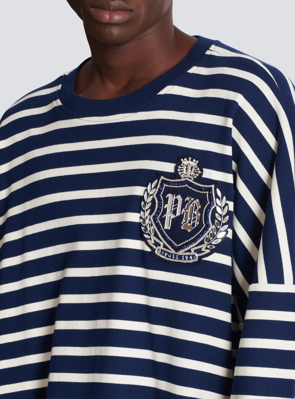 Sweatshirt marinière - Bleu & Beige & Cristal