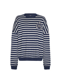 Sweat-shirt marinière en coton college emblem - Bleu & Beige & Cristal