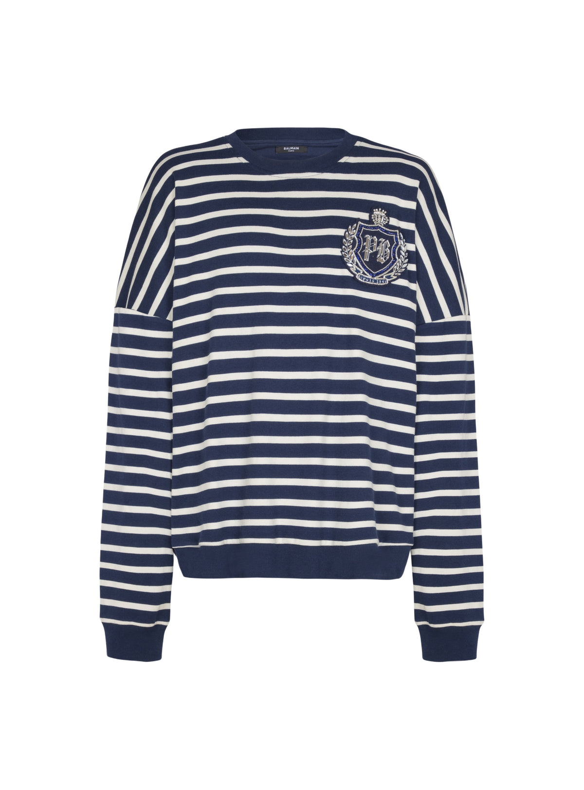 Sweat-shirt marinière en coton college emblem - Bleu & Beige & Cristal