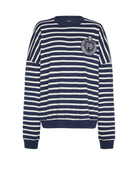 Sweat-shirt marinière en coton college emblem - Bleu & Beige & Cristal