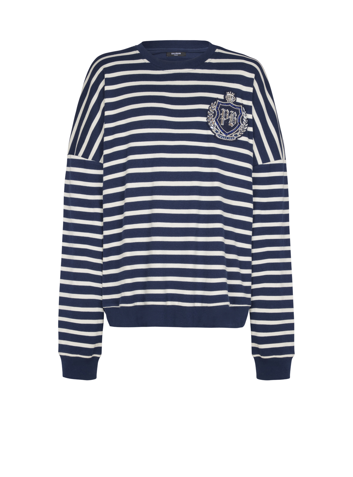 Sweat-shirt marinière en coton college emblem - Bleu & Beige & Cristal