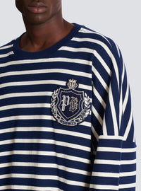 Sweat-shirt marinière en coton college emblem - Bleu & Beige & Cristal