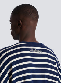 Sweat-shirt marinière en coton college emblem - Bleu & Beige & Cristal