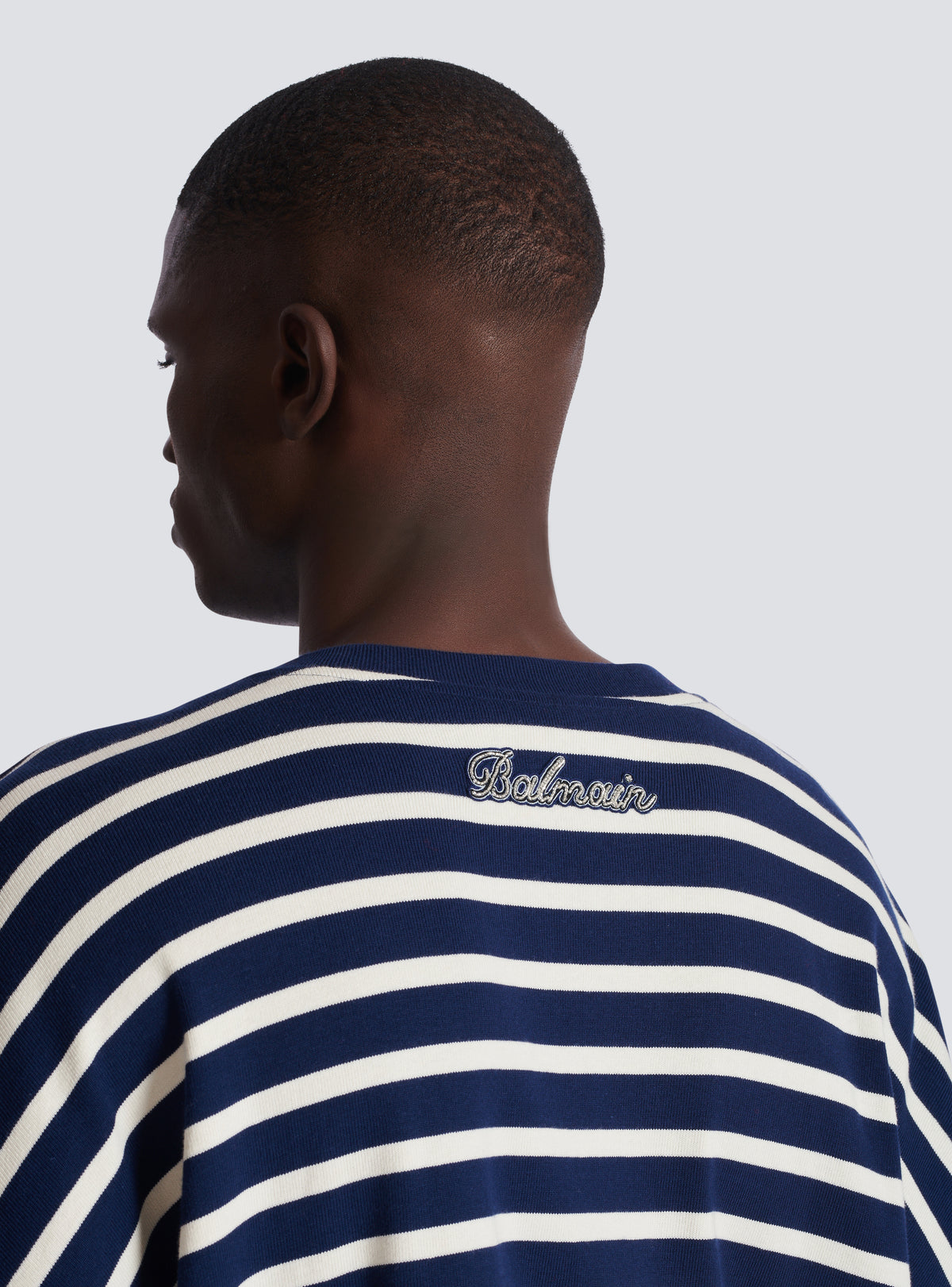 Sweat-shirt marinière en coton college emblem - Bleu & Beige & Cristal