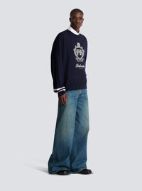 Pull en maille college emblem - Marine & Naturel