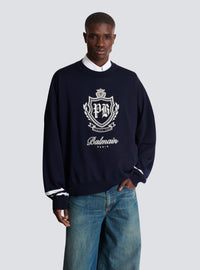 Pull en maille college emblem - Marine & Naturel