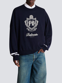 Pull à col rond en laine - Marine & Naturel