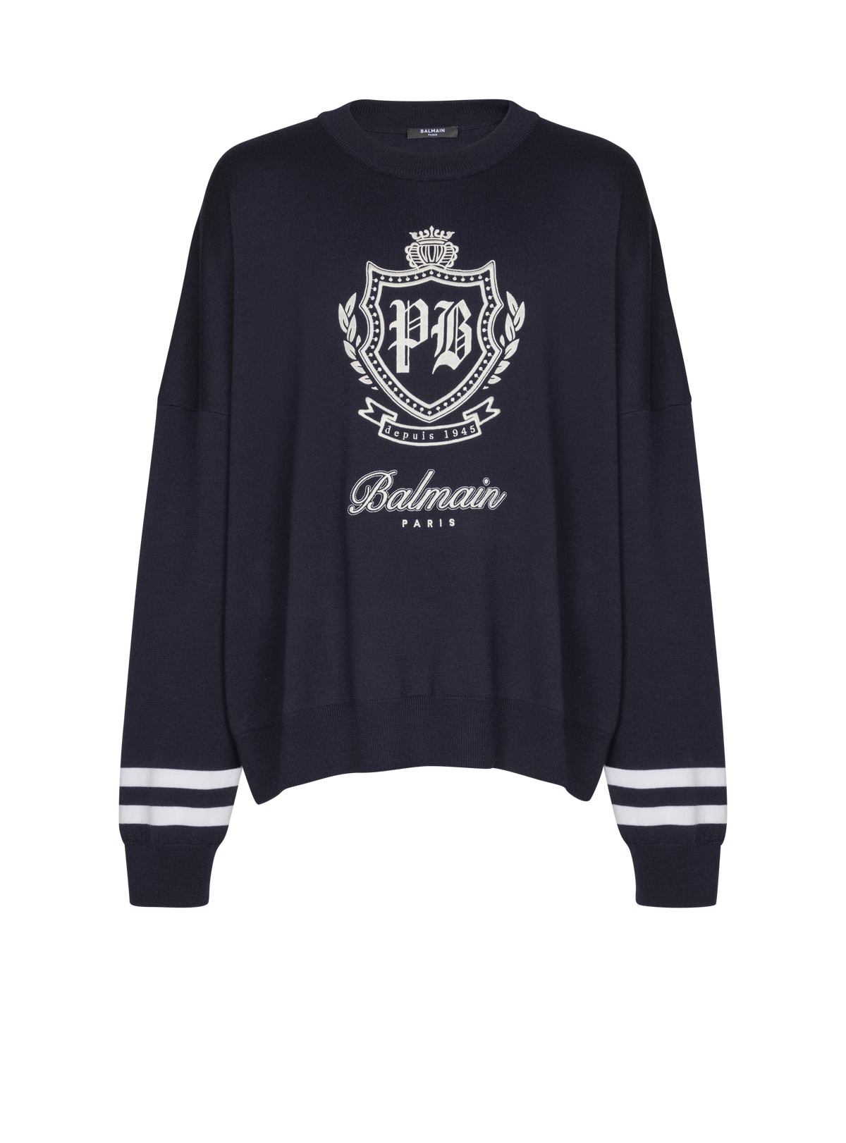 Pull en maille college emblem - Marine & Naturel