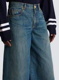 Jean large en denim délavé - Bleu Jean Fonce