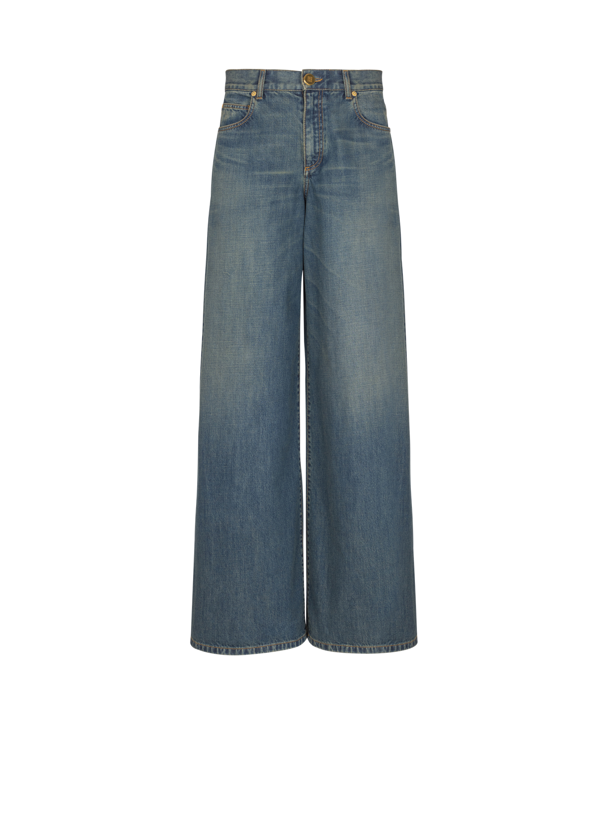 Jean large en denim délavé - Bleu Jean Fonce