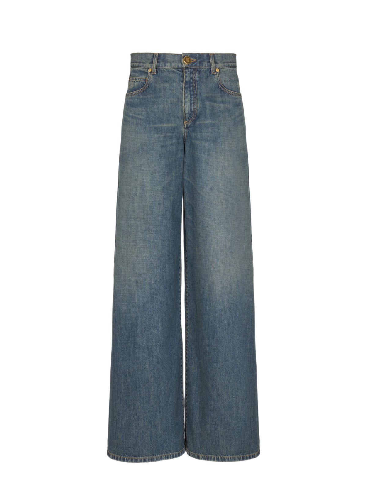 Pantalon large en denim délavé - Bleu Jean Fonce
