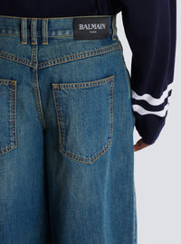 Jean large en denim délavé - Bleu Jean Fonce