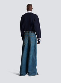 Jean large en denim délavé - Bleu Jean Fonce