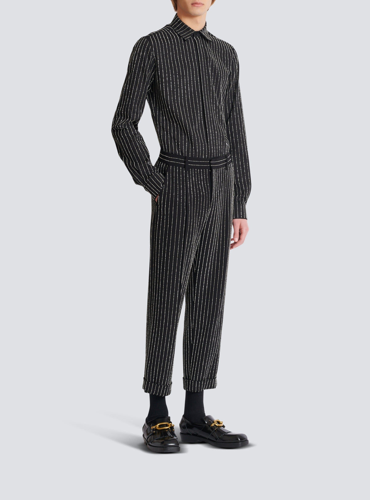 Pantalon droit à rayures avec crystal - Noir & Cristal