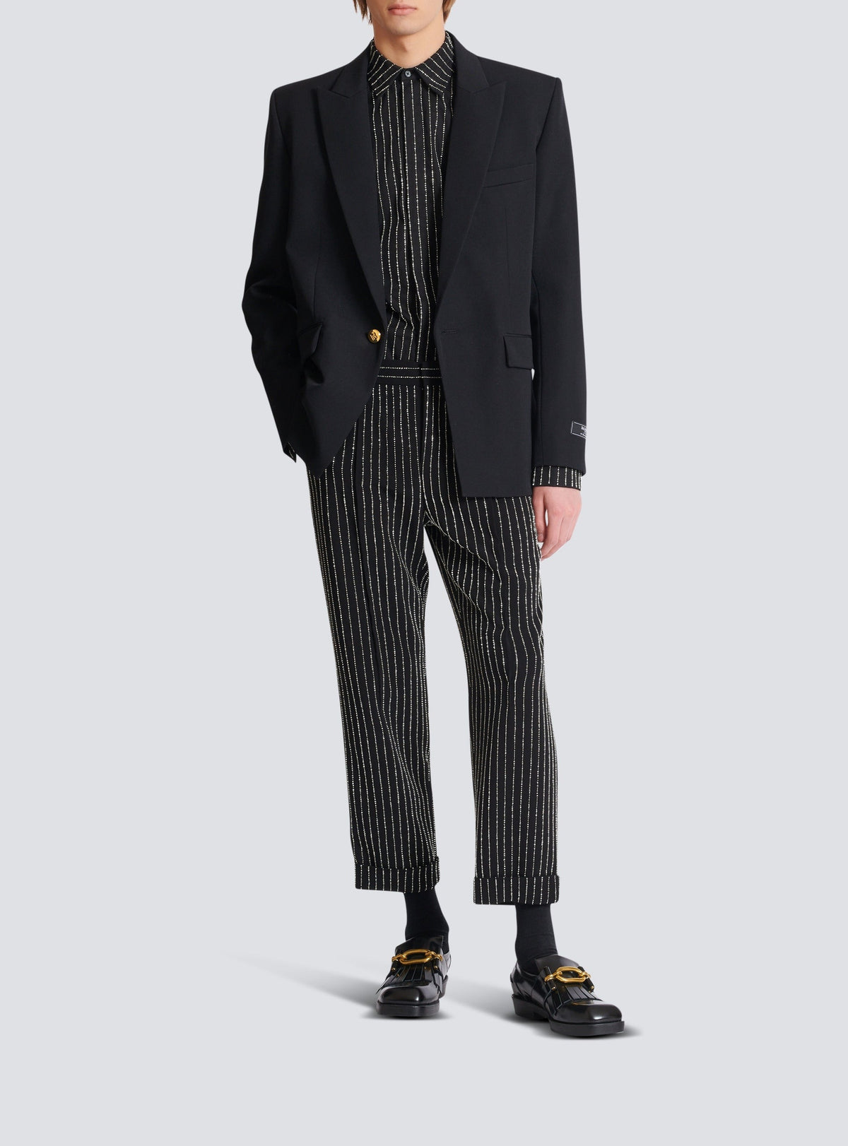 Pantalon droit à rayures avec crystal - Noir & Cristal