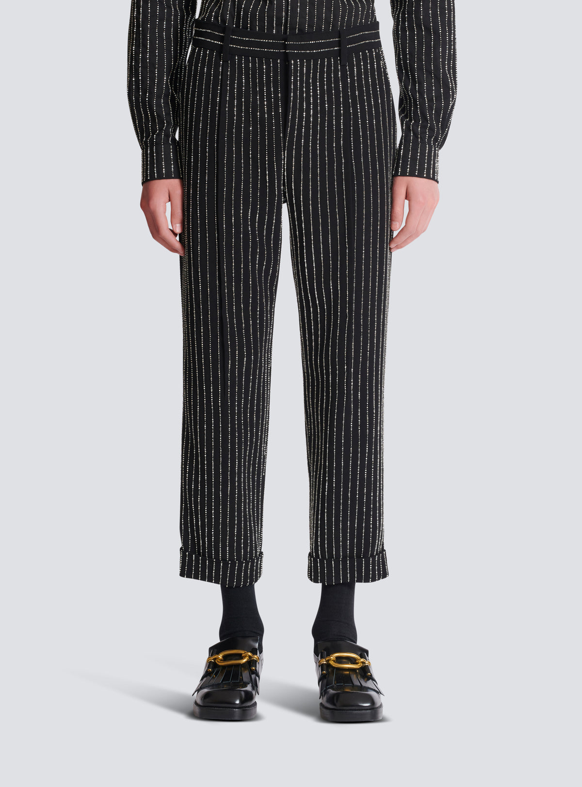 Pantalon droit à rayures avec crystal - Noir & Cristal