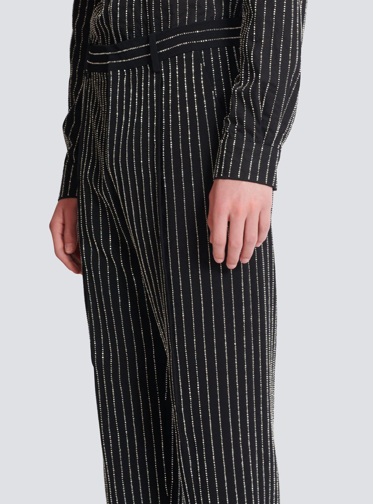 Pantalon droit à rayures avec crystal - Noir & Cristal