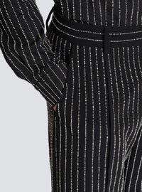 Pantalon droit à rayures avec crystal - Noir & Cristal