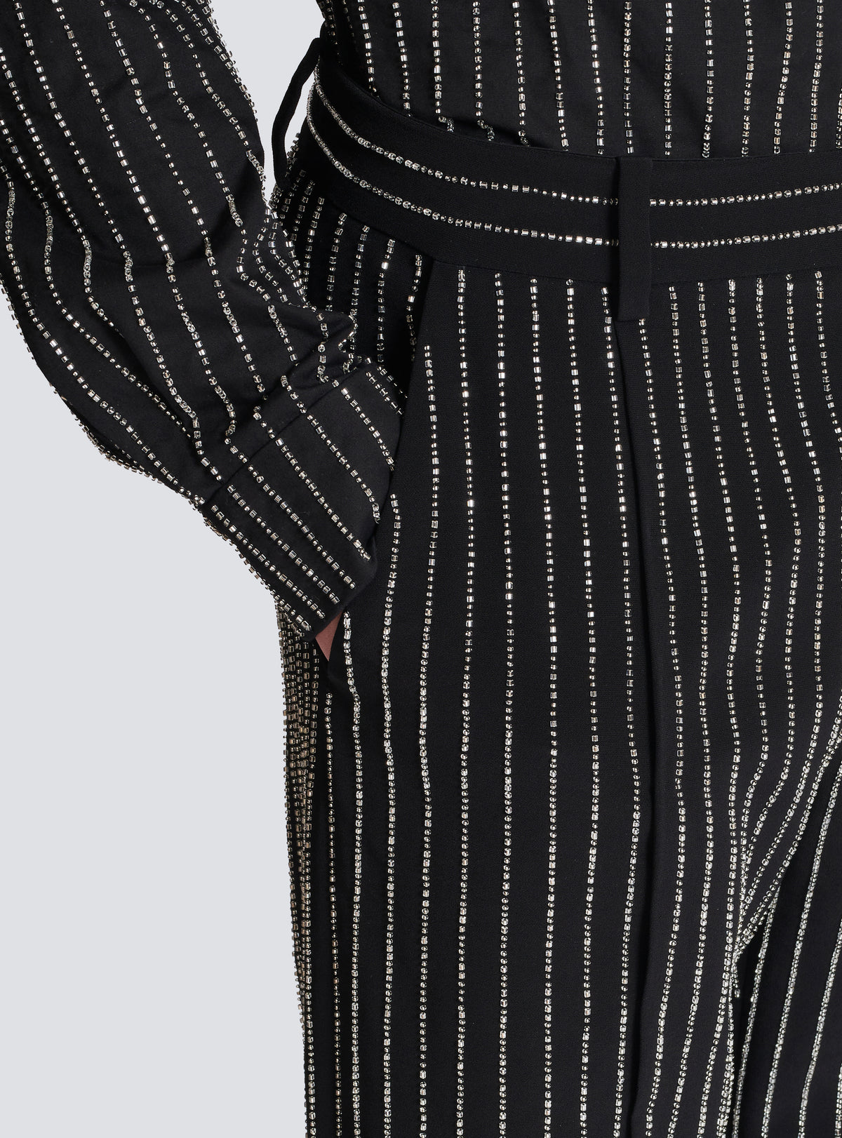 Pantalon droit à rayures avec crystal - Noir & Cristal