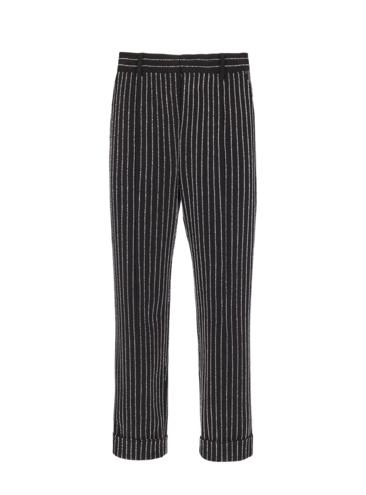 Pantalon droit à rayures avec crystal - Noir & Cristal