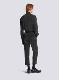 Pantalon droit à rayures avec crystal - Noir & Cristal