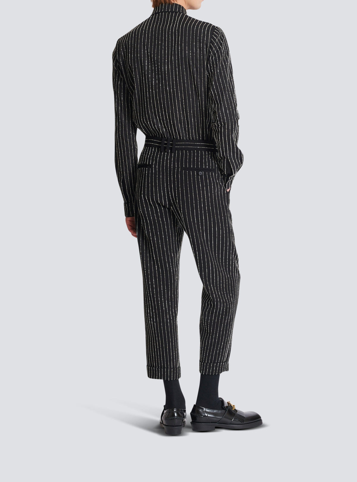 Pantalon droit à rayures avec crystal - Noir & Cristal