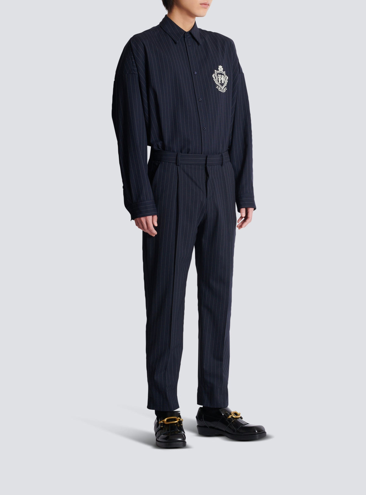 Straight wool trousers - Navy & White