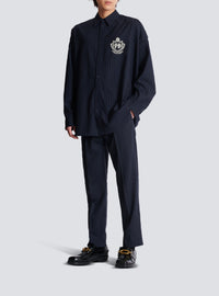 Straight wool trousers - Navy & White