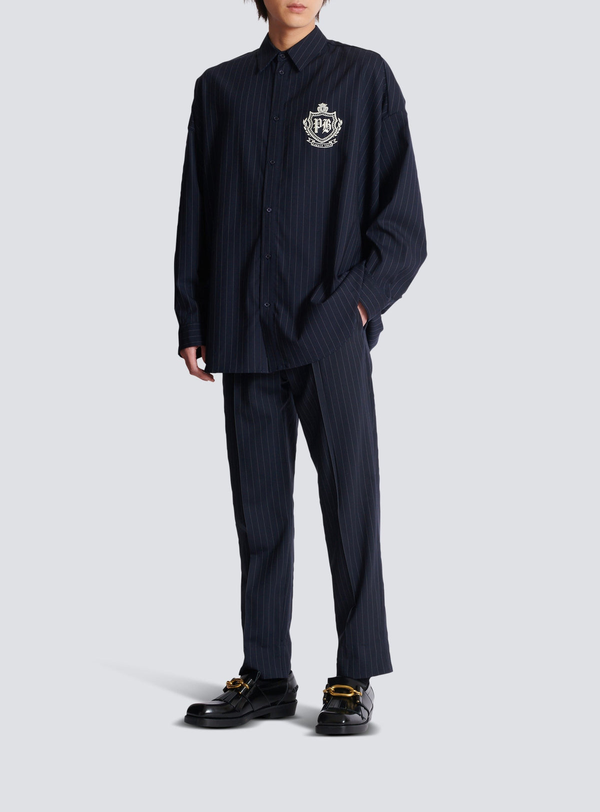 Straight wool trousers - Navy & White
