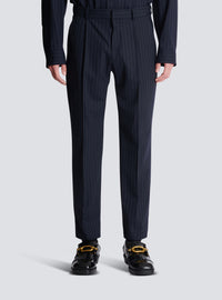 Pantalon droit en laine à rayures - Bleu Marine & Blanc