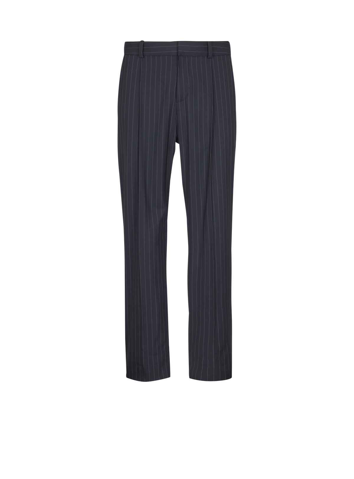 Pantalon droit en laine à rayures - Bleu Marine & Blanc