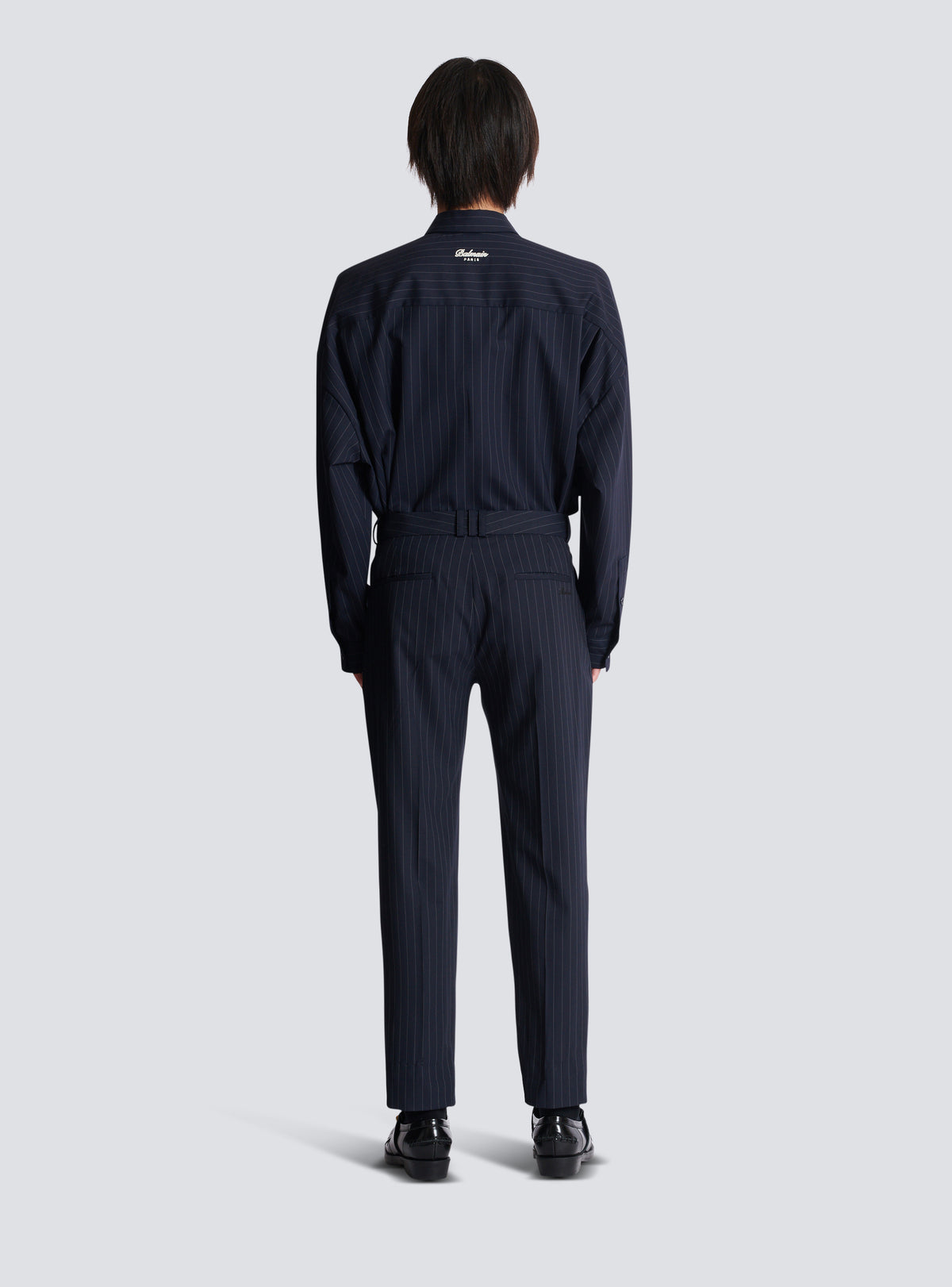 Pantalon droit en laine à rayures - Bleu Marine & Blanc