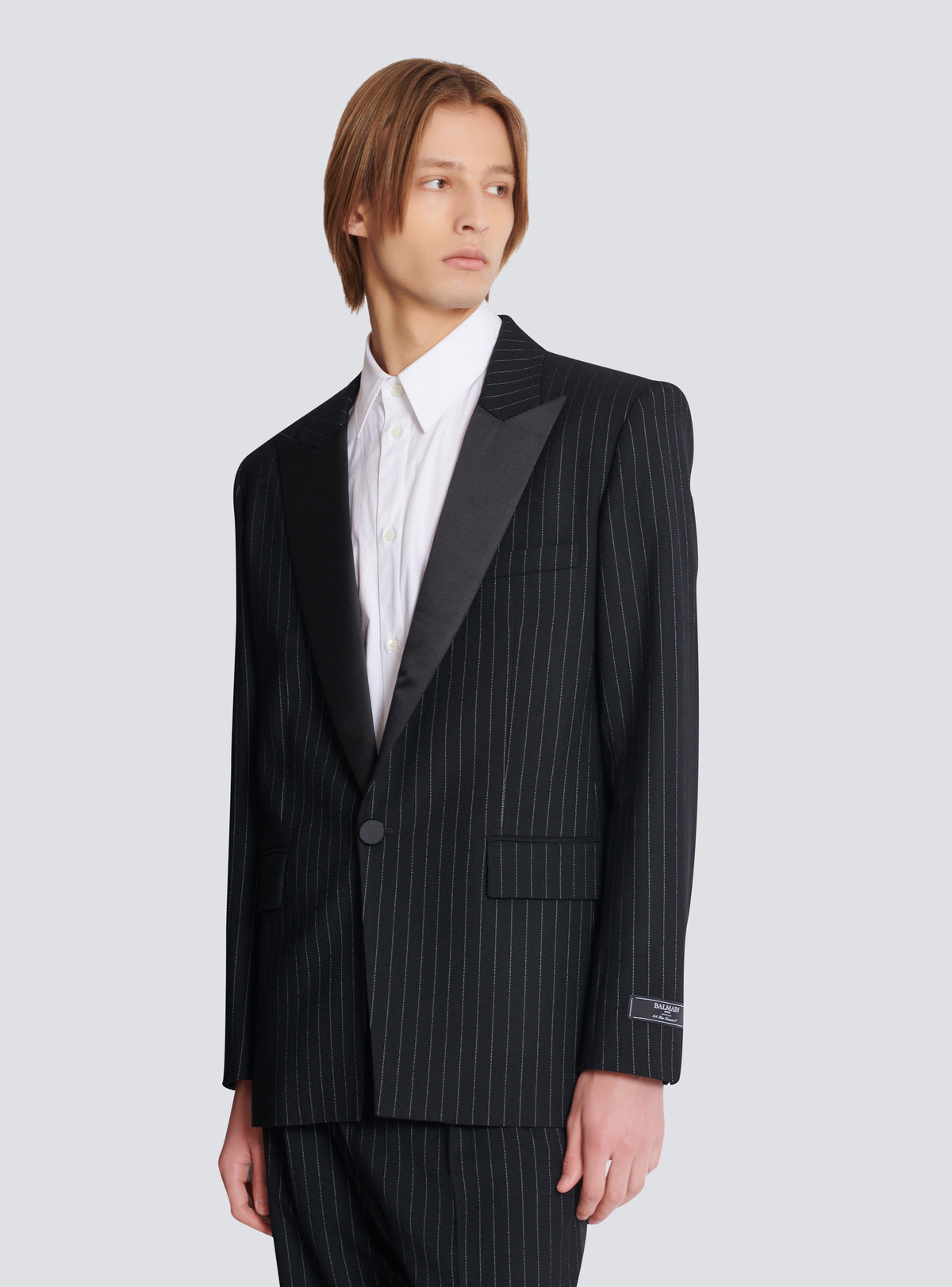 Veste 1 bouton rayée en laine - Noir & Blanc