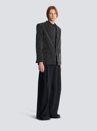 Veste 1 bouton en laine à rayures avec crystal - Noir & Cristal
