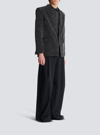 Veste 1 bouton en laine à rayures avec crystal - Noir & Cristal