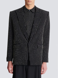 Veste 1 bouton en laine à rayures avec crystal - Noir & Cristal