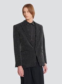 Veste 1 bouton en laine à rayures avec crystal - Noir & Cristal