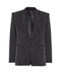 Veste 1 bouton en laine à rayures avec crystal - Noir & Cristal