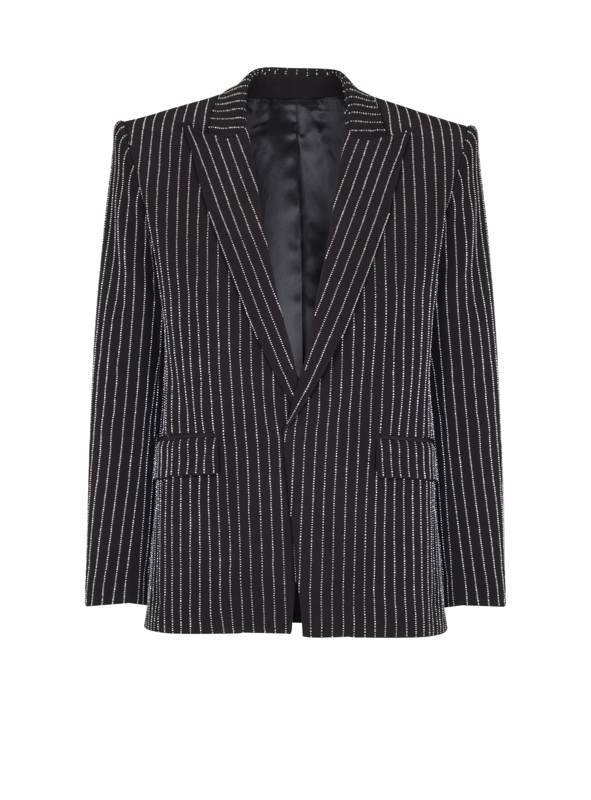 Veste 1 bouton en laine à rayures avec crystal - Noir & Cristal