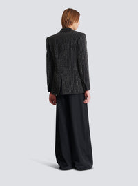 Veste 1 bouton en laine à rayures avec crystal - Noir & Cristal