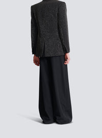 Veste 1 bouton en laine à rayures avec crystal - Noir & Cristal
