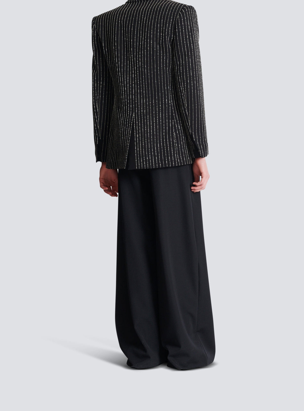 Veste 1 bouton en laine à rayures avec crystal - Noir & Cristal