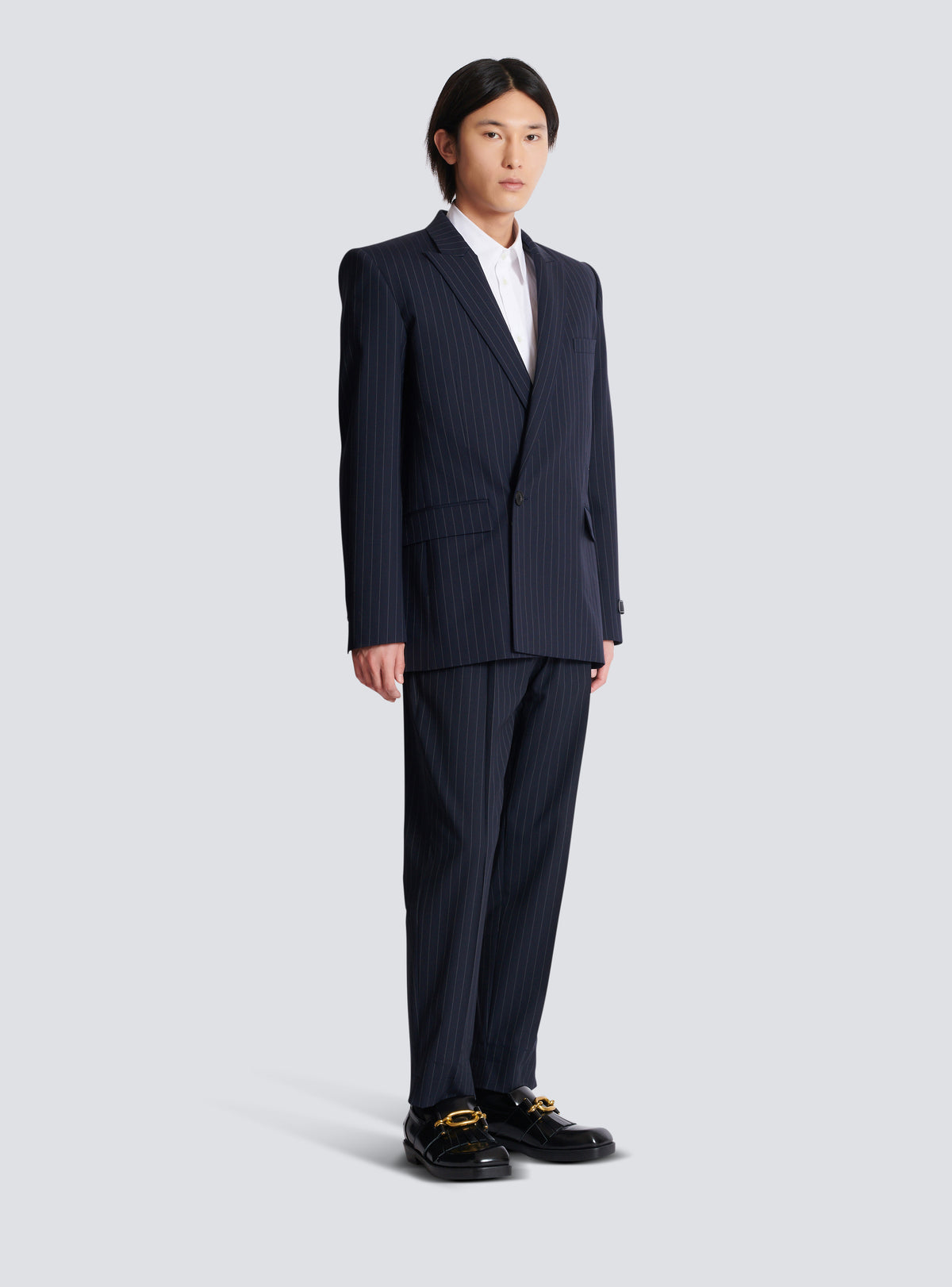 Veste blazer en laine à rayures - Bleu Marine & Blanc