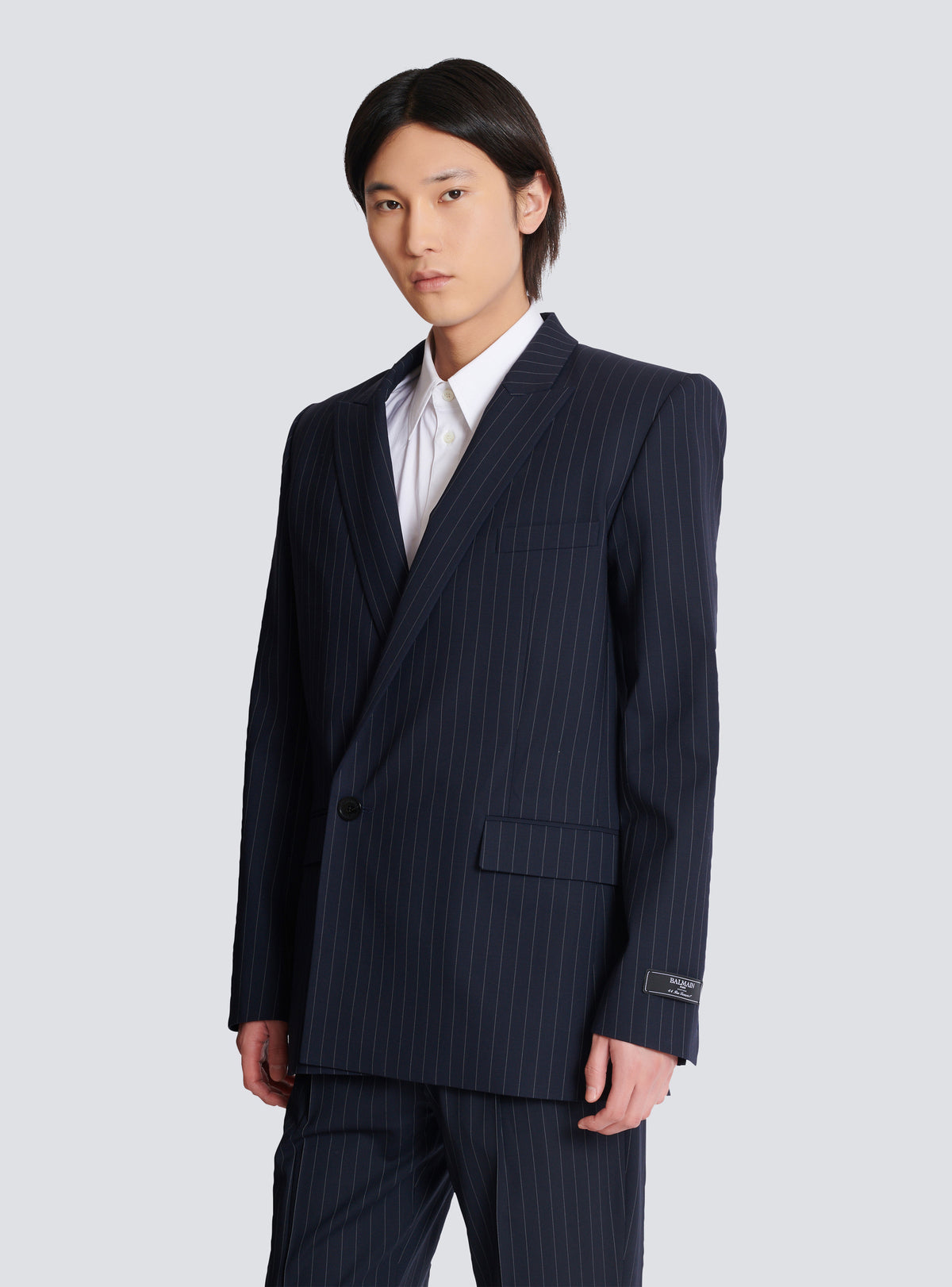 Veste blazer en laine à rayures - Bleu Marine & Blanc