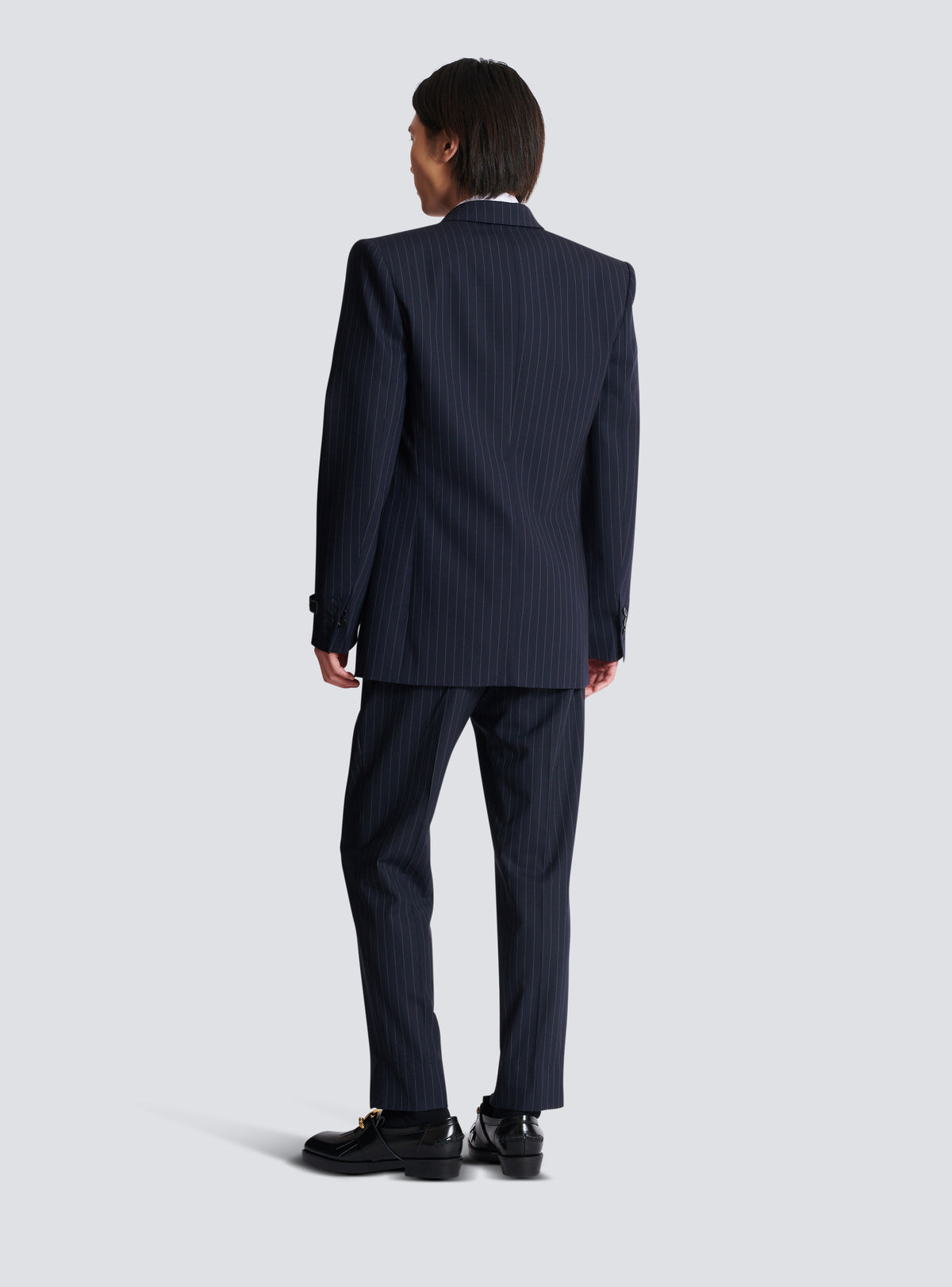 Veste blazer en laine à rayures - Bleu Marine & Blanc